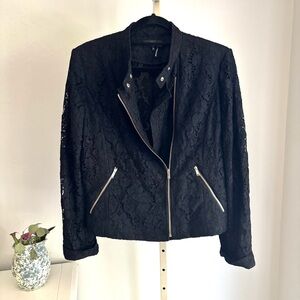LAST CHANCE DKNY Black Lace Zip Front Moto Jacket, Medium